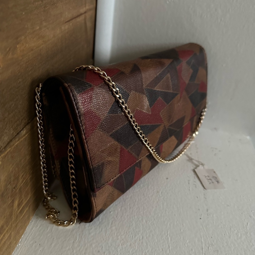 GORGEOUS Vintage 80s Handbag Purse Envelope Clutch Chain Crossbody Patchwork